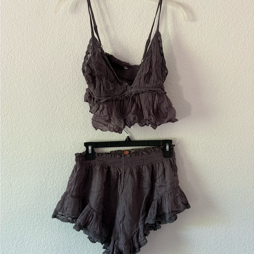 Free PeopleElegant Lace Trim Sleepwear Set in slate Gray